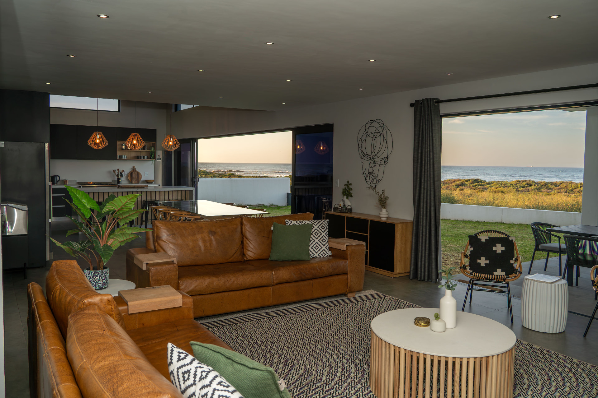 Open-plan living room with sea views